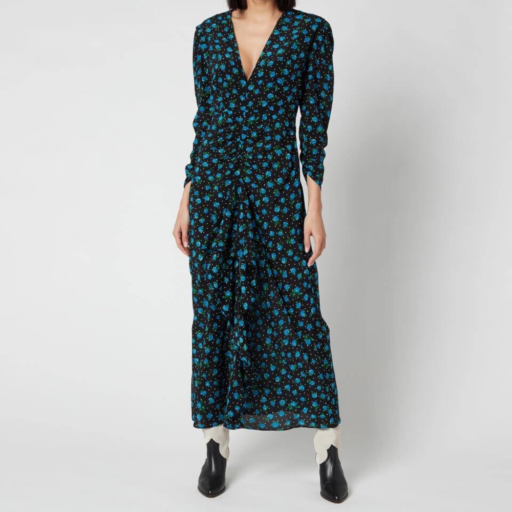 RIXO PALOMA BLUE Long Sleeve midaxi Dress Sz M